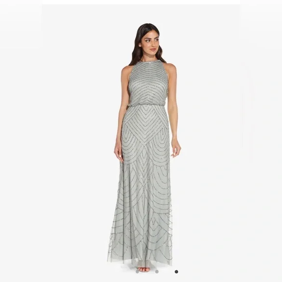 Adrianna Papell | Dresses | Adrianna Papell Art Deco Beaded Blouson Dress With Halter Neckline Sage Green | Poshmark Adrianna Papell | Dresses | Adrianna Papell Art Deco Beaded Blouson Dress With Halter Neckline Sage Green | Poshmark